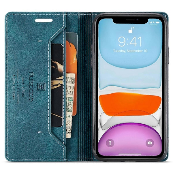 AUTSPACE A01-serien för iPhone 11 Pro 5,8 tum PU Läderfodral RFID-blockerande Plånboksställ Flipskydd Multicolor Style C