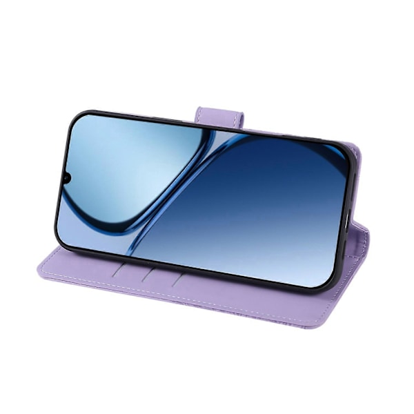 Til Realme C63 4G/ C61 4G Etui Rose Blomst PU Læderpung Telefon Cover med 3 Kort Slots Multicolor Light Purple
