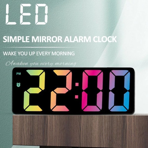 Digital väckarklocka Färgglad LED-skärm Modern skrivbordsklocka LED-klockor (svart skal-spegel Black