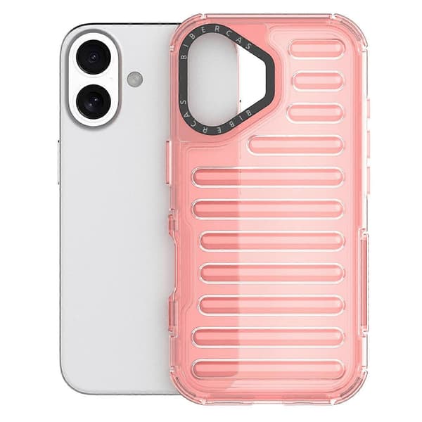 Stripete design deksel til iPhone 16 Plus, sklisikkert, avtakbart TPU+PC-telefondksel - Grå Multicolor Deep Pink