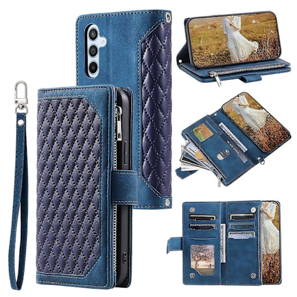 För Samsung Galaxy A15 4G Fodral PU Läder Dragkedja Plånbok Telefonskal med Rem Multicolor Style B