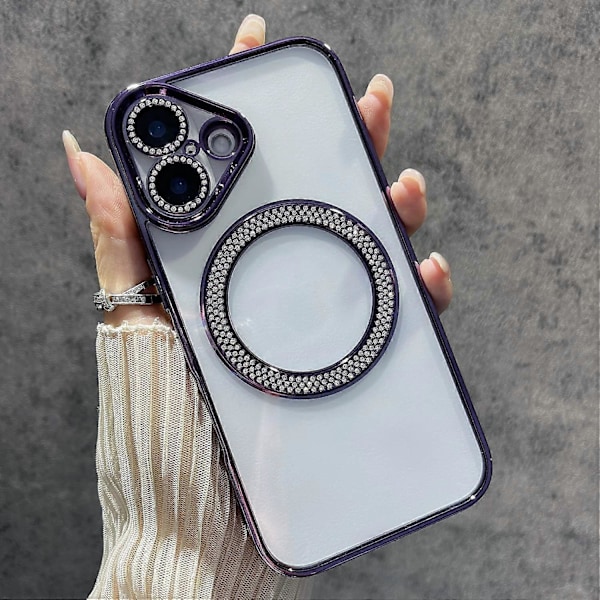 iPhone 16 Magneettinen Kotelo Bling Strassi Kirkas TPU+PC Puhelinkuori Multicolor Style B