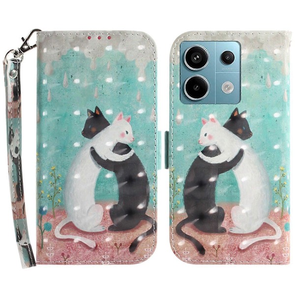 Til Xiaomi Redmi Note 13 Pro 5G/Poco X6 5G Wallet Case 3D Mønster Print Læder Cover med Rem Multicolor Two Cats