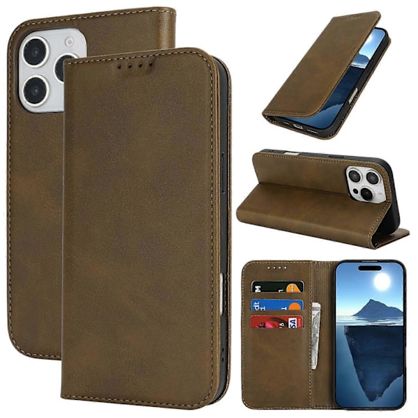 PU læder kalveskinds tekstur magnetisk lukning smartphone cover til iPhone 16 Pro Max Multicolor Style D