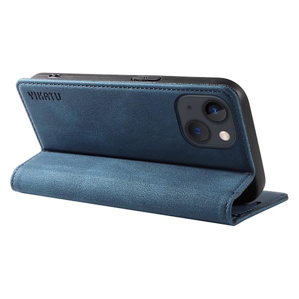 Skin-touch case för Iphone 15 Plus Pu läder plånboksställ Cover Blue