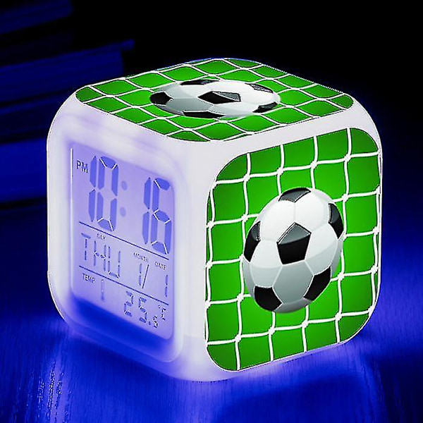 Fotbollsväckarklockor Barnrum 7 färgskiftande multifunktionstandavkänning Glödande skrivbordsklocka Julklappar till barn Blue