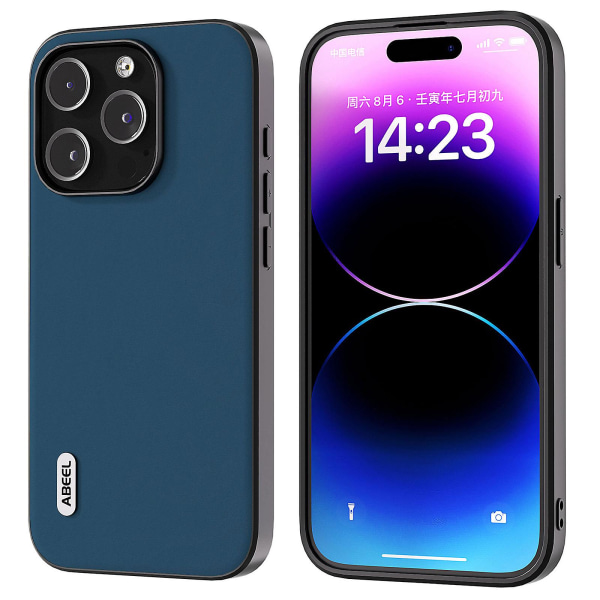 För Iphone 15 Pro Stötsäkert phone case Kohud Läder + PC + Tpu Anti-Scratch cover Blue