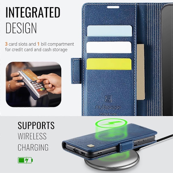 Til Samsung Galaxy S21 FE 5G Etui AUTSPACE A11 RFID-blokering Retro Læder Mobiltelefonpung Cover Multicolor Blue