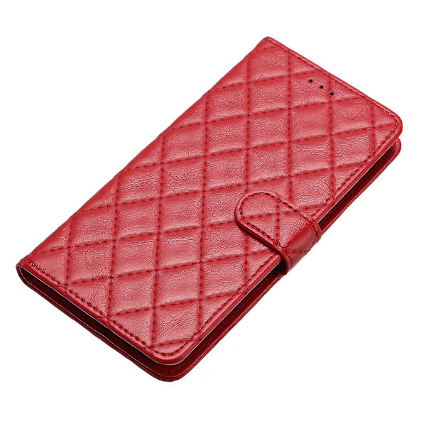 Rhombus Stitching Line Shell För Iphone 15, läderfodral Case Cover Red