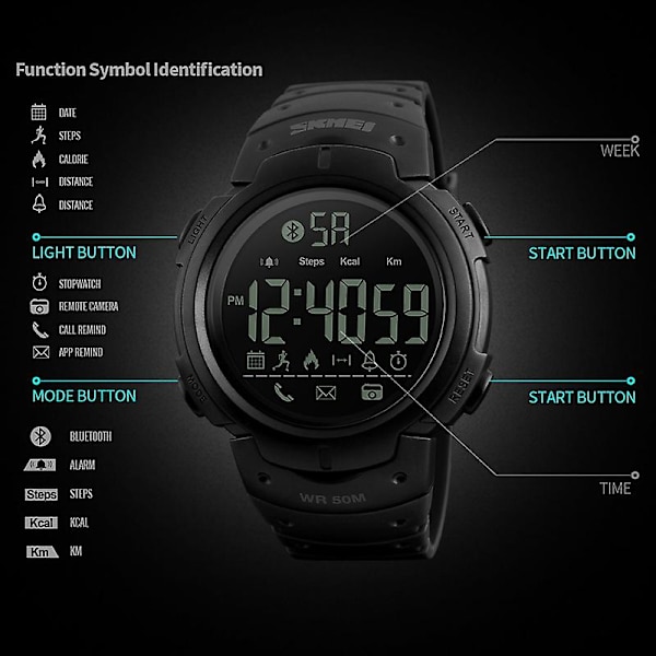 Skmei 1301 50m Vandtæt Sports Bluetooth Sort Black