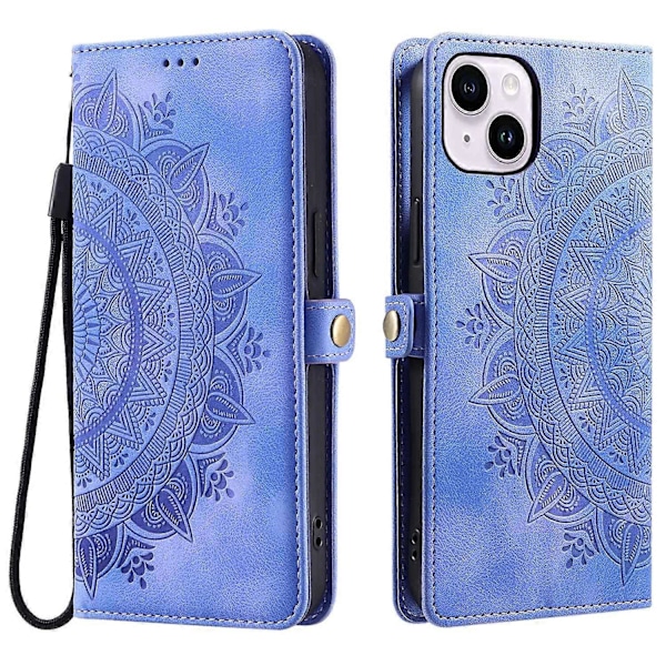Style 016 Til iPhone 14 Etui Hudfølelse Totem Præget Tegnebog Læder Telefon Cover - Sort Multicolor Purple