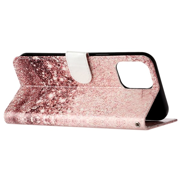 iPhone 15 Pro Lompakkokotelo PU-nahkaa, kuvioitu, jalustalla, pudotussuoja Rose Gold