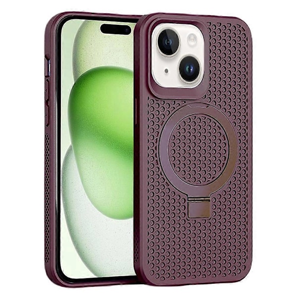 Andningsbart värmeavledande telefonfodral med stativ, gummerad TPU magnetiskt skal för iPhone 15 Plus Multicolor Style C
