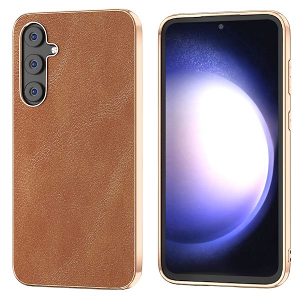 För Samsung Galaxy S23 Fe Kohud Texture Phone case Pu Läderbelagd Pc+tpu Cover Brown