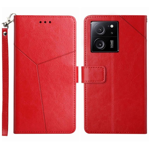 Xiaomi 13T/13T Pro Nahkakotelo Y-muotoisella linjakuvioinnilla ja puhelinjalustalla Multicolor Style B