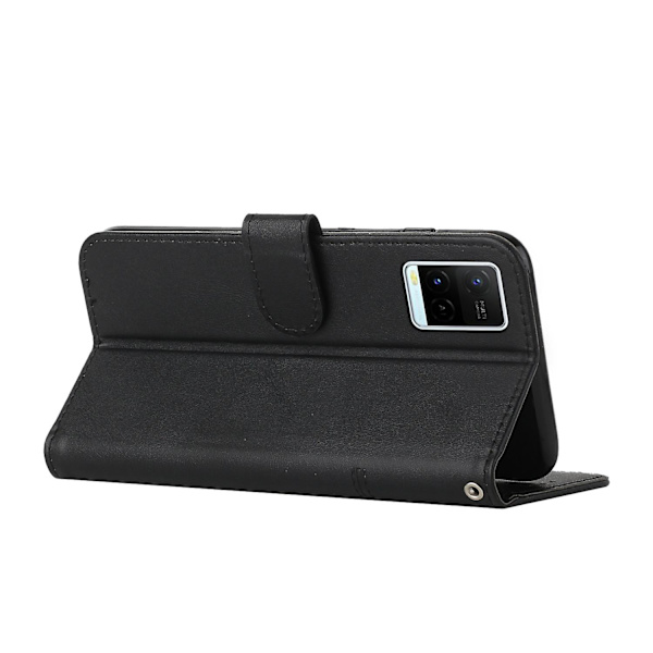 För Vivo Y33s / Y21s / Y21 Vikbart stativsömmar Pu- case Stativ Magnetstängning Stötsäker Flip Folio Cover med rem Black