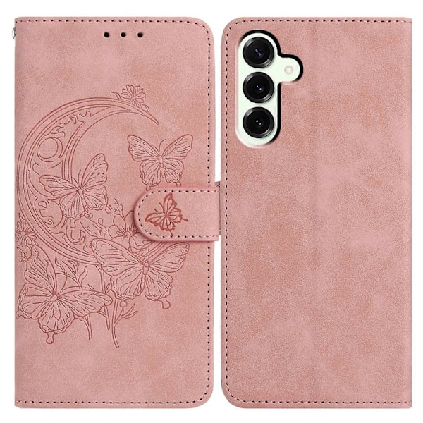 Til Samsung Galaxy M16 5G/ F16 5G Etui Sommerfugl Blomst Præget PU Læder Wallet Stand Telefon Cover Multicolor Rose Gold