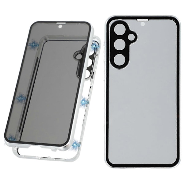 Samsung Galaxy S23 FE -puhelimen kotelo näytönsuojalla/linssikalvolla karkaistua lasia metallinen puhelinkuori Multicolor Silver