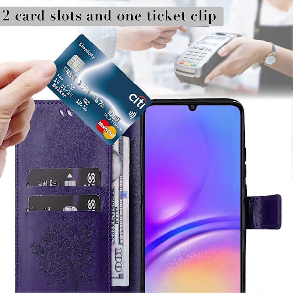 KT Imprinting Flower Series-3 til Samsung Galaxy A06 Etui Katte Træ Mønster Flip Læder Telefon Cover Multicolor Style I