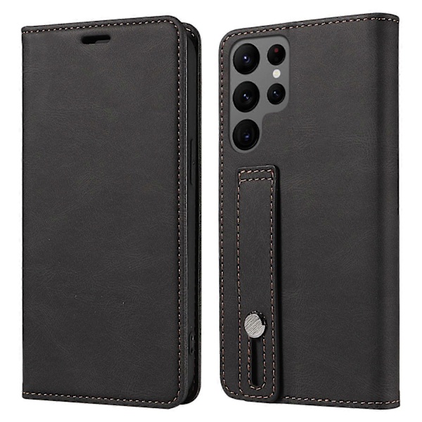 Samsung Galaxy S24 Ultra Nahkakotelo Rannekoru Muotoilu Jalustalla Puhelinkuori Multicolor Style A