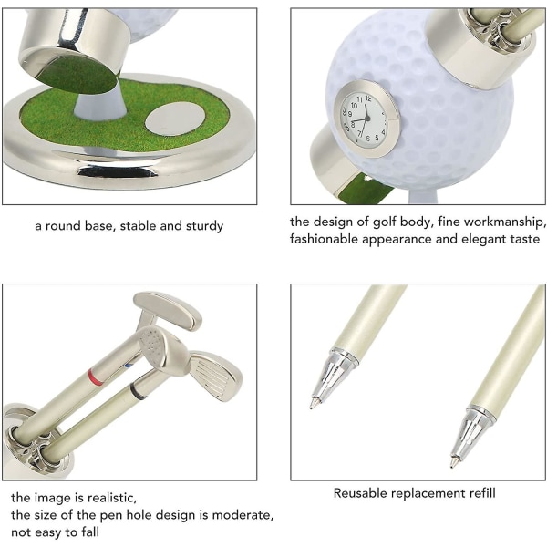 Golfpennhållare,Golfbollpennhållare Set med 3 pennor,Simuleringszinklegeringsklocka Pennbehållare,Mini Golfpenna Mugghållare golfpresenter för män,