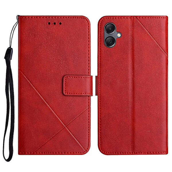 Læderetui med linjemønster til Samsung Galaxy A06, tegnebog telefoncover - Sort Multicolor Red