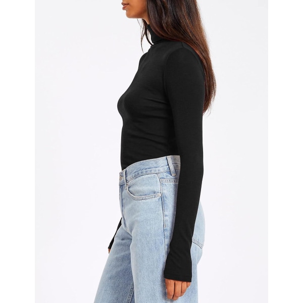 Dame Turtleneck Langærmet Trøjer Efterårsmode Basic Lagdeling Slim Fit Blød Termisk Undertøj Toppe Black Small