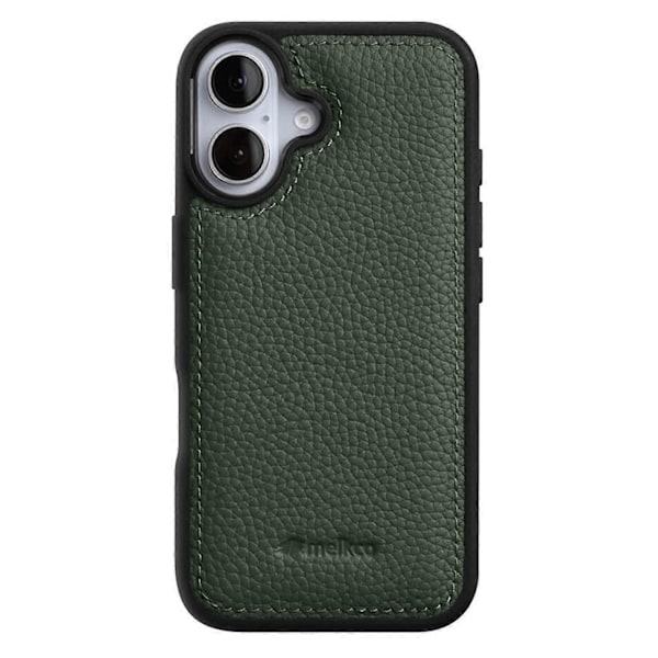 MELKCO Etui til iPhone 16 Ægte Koskind Læderbelagt PC Telefon Cover - Grå Multicolor Green
