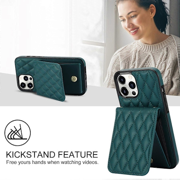 iPhone 15 Pro Max -kotelo, vinoneliökuvioitu nahka + TPU, korttipaikat, puhelinkuori crossbody-hihnalla Multicolor Style C