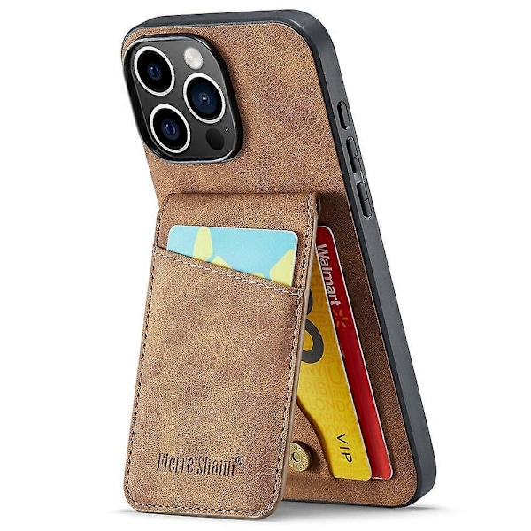 FIERRE SHANN iPhone 16 Pro Etui Kortholder Støtteben Læder RFID-blokering Bagcover Multicolor Style E