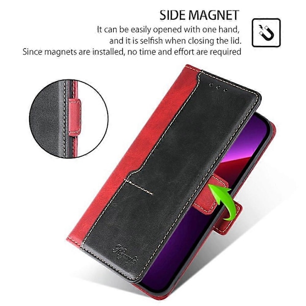 Kontrastfarvet tegnebog i læder til vivo V50 5G Multicolor Black + Red