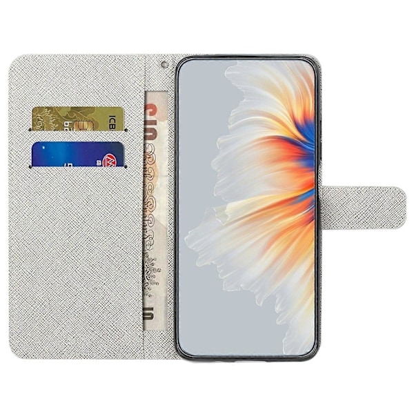 Motorola Moto E15 4G/G05 4G -kotelo, kuvioitu PU-nahkainen lompakkokotelo, ristikkäinen tekstuuri - Panda Multicolor Flower and Butterfly