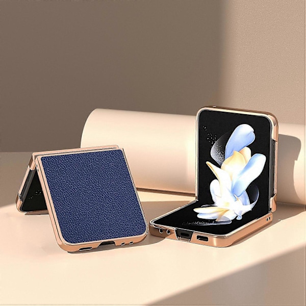 Til Samsung Galaxy Z Flip5 5G Elektropletteret Bagcover Ægte Koskindslæder+PC Telefoncover Multicolor Style C