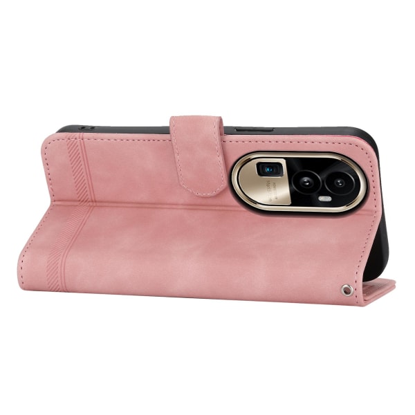 Cover för Oppo Reno10 Pro+ 5g, linjer tryckt Pu-läder plånboksfodral Flip Stand Case Pink