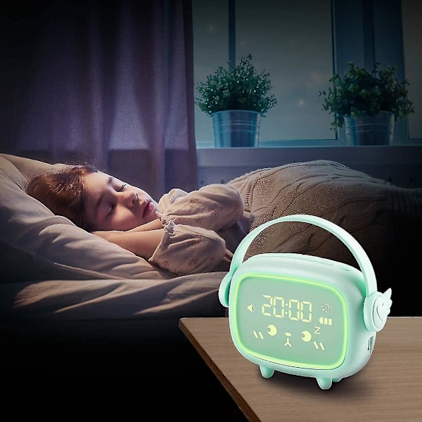 Børnevækkeur, Genopladeligt Digitalt Vækkeur med LED-display, 2 Alarmer, Natlys, Snooze-funktion Vågn-op Lampe Sengelampe Morgenalarm C