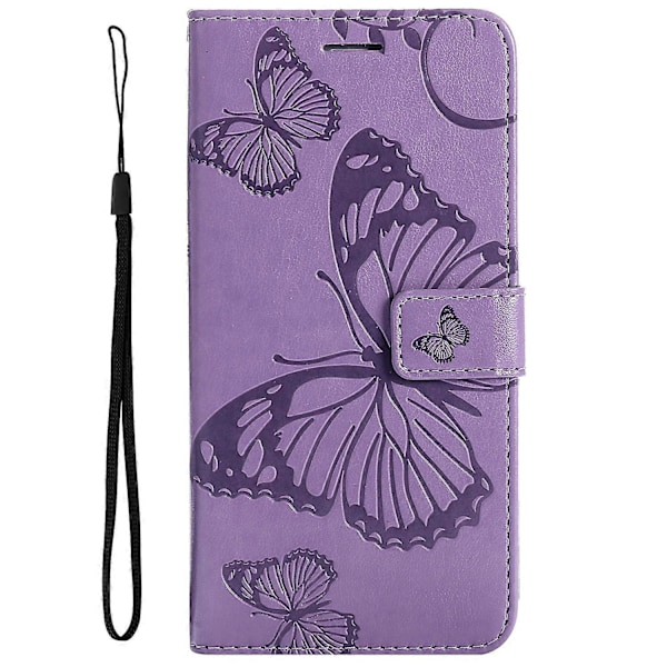 KT Imprinting Flower Series-2 Präglad Fjäril Magnetlås Ställ Plånbok PU Läder Telefon