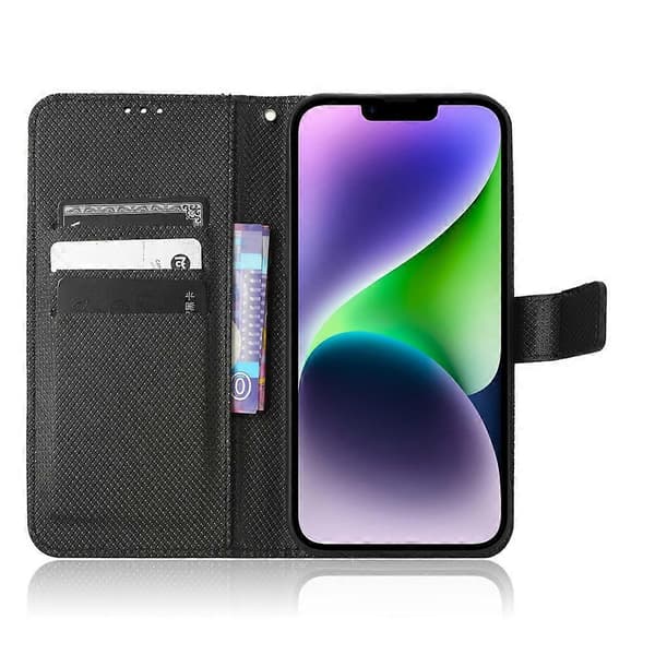 Til iPhone 15 Plus Case Stand Diamant Tekstur Anti-Ridse Telefon Cover Læder Shell Multicolor Style D