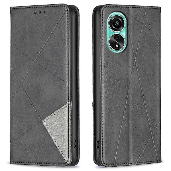 Til Oppo A78 4G Stand Flip Cover PU Læder Præget Linje Kort Slots Telefon Cover