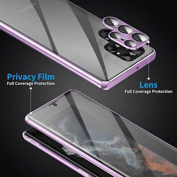 För Samsung Galaxy S24 Ultra Case Dubbla Sidor Härdat glas Magnetisk metall cover Light Purple