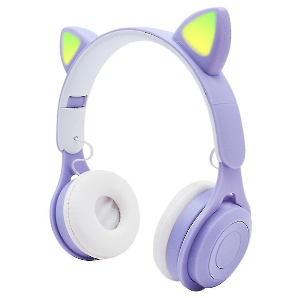 Headset Cat Ear Bluetooth Headset, Led Light Wireless Card Barnhörlurar blå