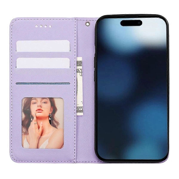 Til iPhone 16 Pro Max Wallet Telefon Cover Stærk Magnetisk Ternet Mønster Præget Læder Flip Cover Multicolor Purple