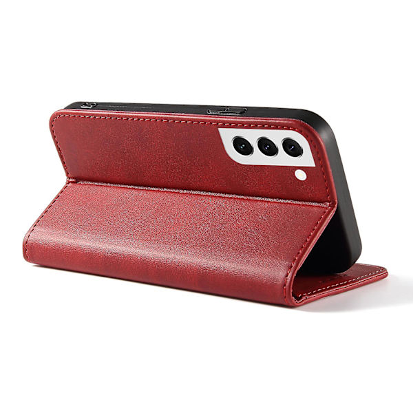 Fallsäkert phone case för Samsung Galaxy S21 Fe 5g , Pu läder plånboksställ Business Style Cover Red