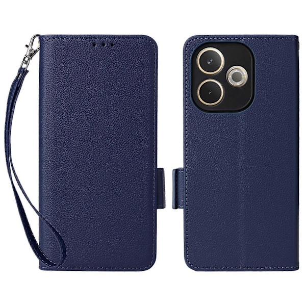 Etui til Oppo A5 Pro 4G/5G/A5 Energy 5G med håndledsrem Litchi Tekstur PU Læder Wallet Phone Cove Multicolor Dark Blue