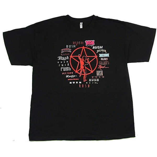 Rush All The Logos Evolution Front Print Sort T-shirt Nyt Band - voksen, 3xl Black M