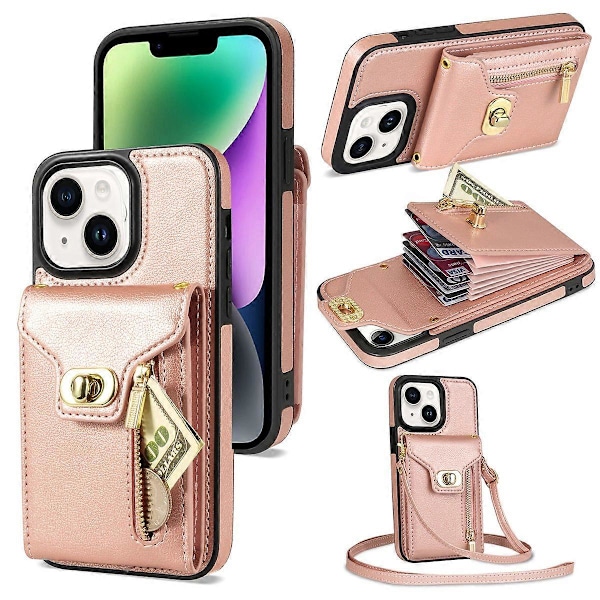 Korttipaikallinen puhelinjalustakotelo iPhone 15:lle, vetoketjutasku PU-nahkapäällysteinen TPU-suojus Multicolor Style B