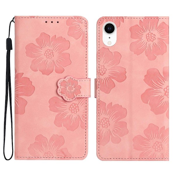 Blomstermønstret anti-drop telefoncover i PU-læder med stativ og pung til iPhone XR 6,1 tommer Multicolor Style C