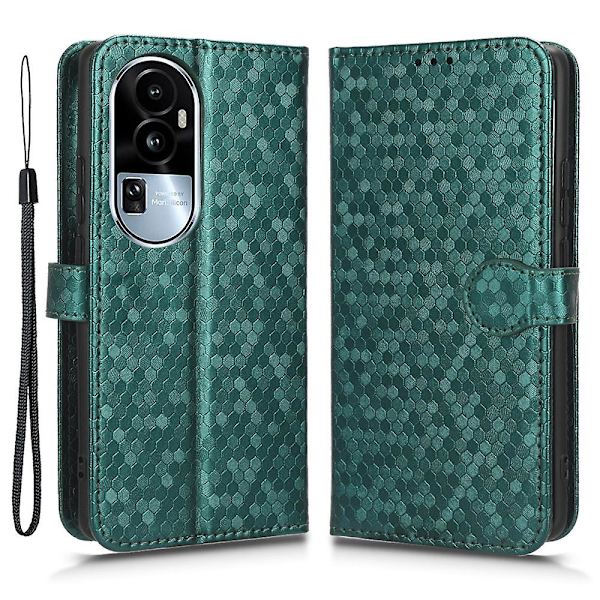 Til Oppo Reno10 Pro+ 5g PU Læder Wallet Mobil Case Dot Præget Flip Stand Telefon Cover Green