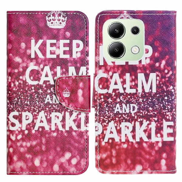 Xiaomi Redmi Note 13 4G Lompakkokotelo PU-nahkaa Kuvioitu Puhelinkotelo Ristikkäinen Tekstuuri Multicolor Keep Calm and Sparkle