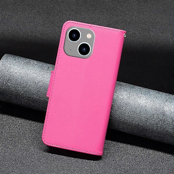 Til iPhone 15 Plus Støvtæt PU Læder Mobiltelefon Cover Wallet Flip Stand Case med Rem Multicolor Style G