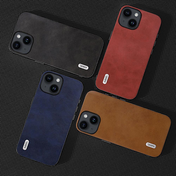 För Iphone 15 Plus case Pu-läderbelagd Tpu+pc Cowhide Texture Cover Red